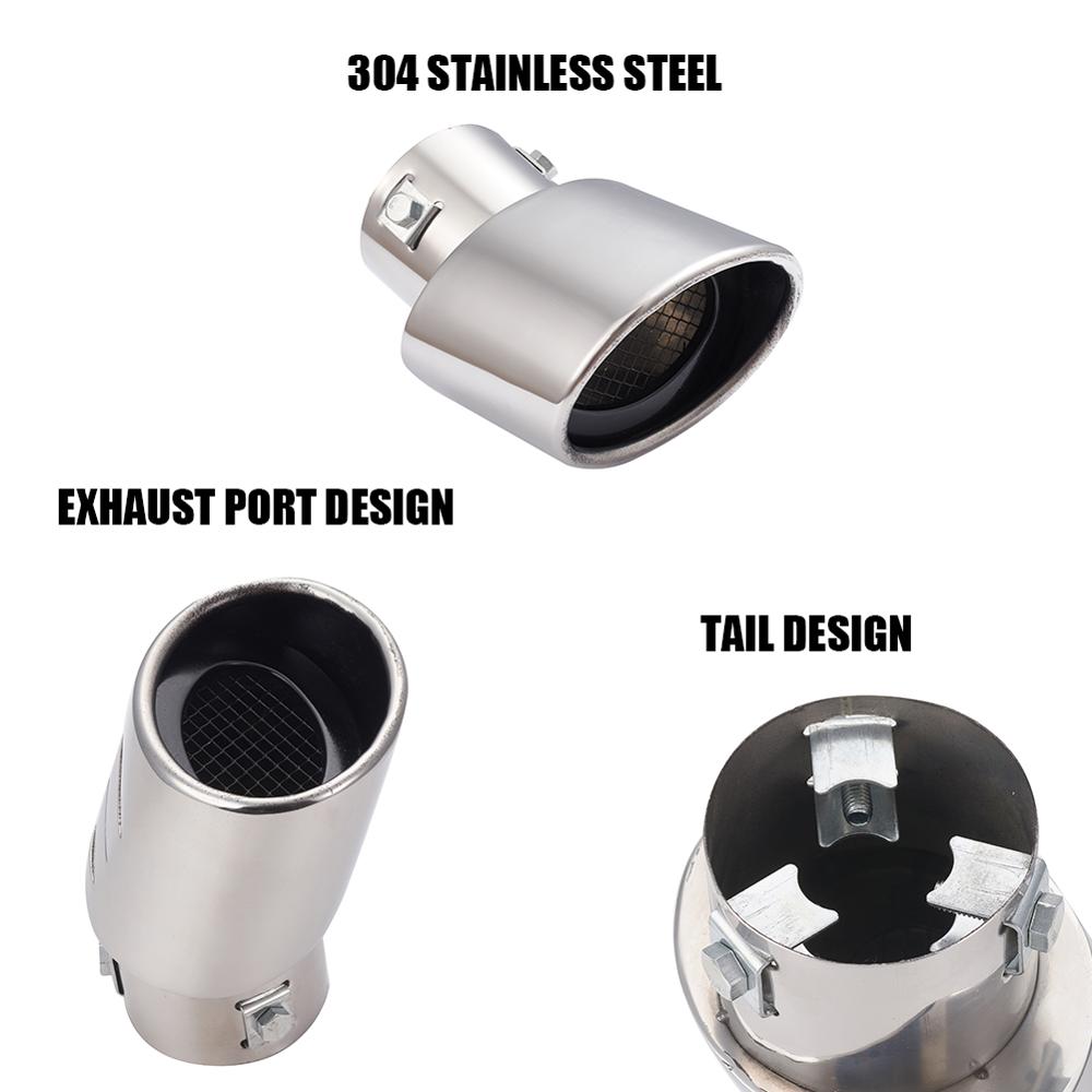 Silenciador de tubo de escape curvado para coche, puntas de extremo ovaladas, embellecedor de 60mm, salida interior, acero inoxidable plateado