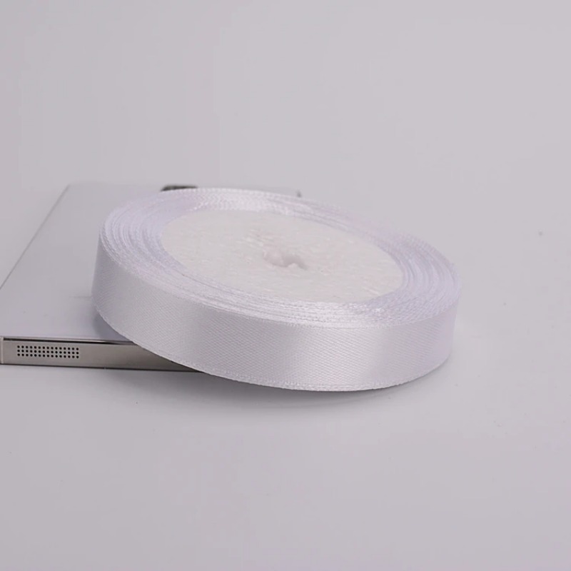 Cinta de tela satinada de poliéster blanco para decoración de tartas, cintas para envolver pasteles, accesorios de bricolaje, 6mm-50mm, 25 yardas
