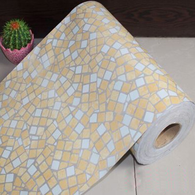 Mosaïque vinyle auto-adhésif papier peint rouleau toilettes salle de bain carrelage noir blanc décalcomanies cuisine étanche à l'huile PVC autocollant mural: Yellow Gravel / 45cm X 10m