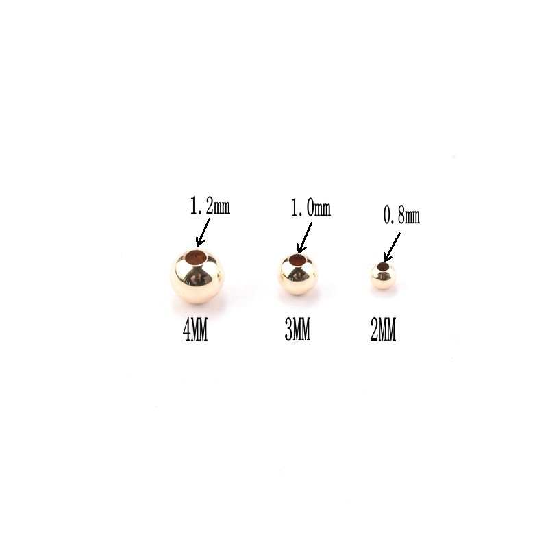 10 Uds. De cuentas rellenas de oro de 2-4MM y 14K, accesorios de joyería de oro de 14K, cuentas redondas lisas de joyería para fabricación de pulseras y collares