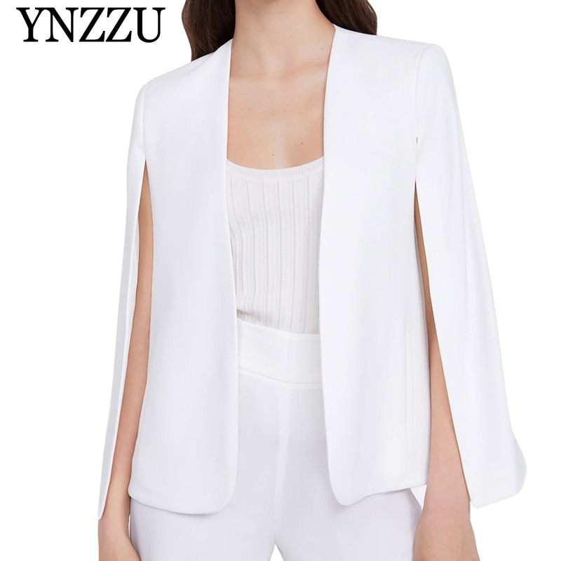 Poncho blanc bureau dame cape ouvert avant Blazer automne fendu moderne dame vêtements de travail printemps femmes costume manteaux AO946