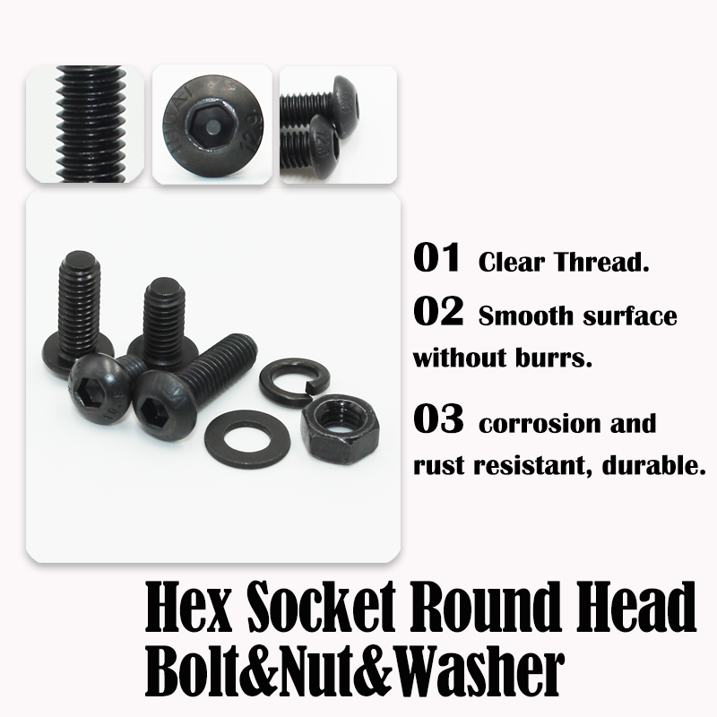 Vis à capuchon hexagonal rond 2510p M2 M2.5 M3 M4 M6 Grade10.9, tête de bouton ronde, vis d'entraînement Allen, kit de rondelles d'écrou à boulon ISO7380