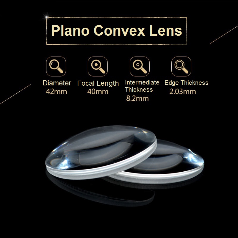K9 optisk glasslinse plan konveks linsediameter 42mm konveks linse brennvidde 40mm spotlight bildebehandling eksperiment scenelys