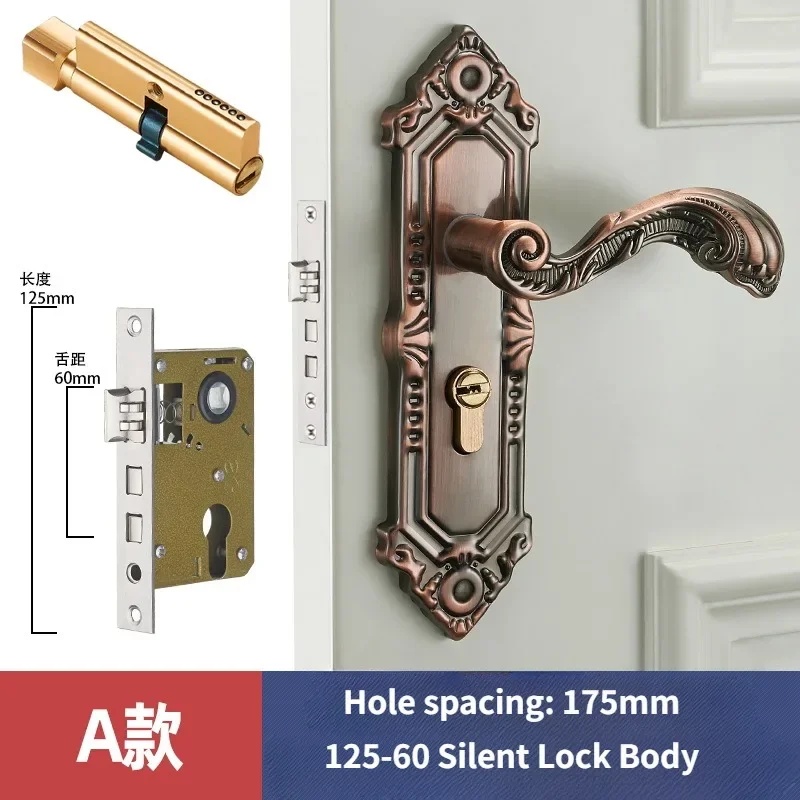 Cerradura de manija de puerta Retro de estilo europeo, cerradura Interior Vintage de aleación de aluminio para dormitorio, cerraduras de puerta de seguridad antirrobo para habitación del hogar: Beige