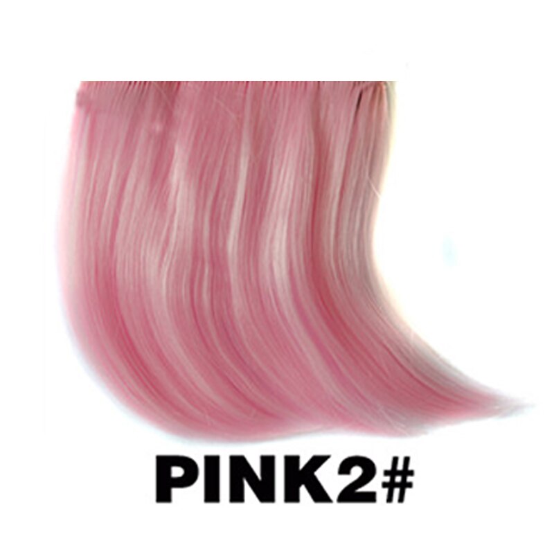 1pc 12 färger snygga tjejer clip on clip framtill bang lugg hårförlängning bit tunna mini peruk horn förläng luggen: Rosa 2