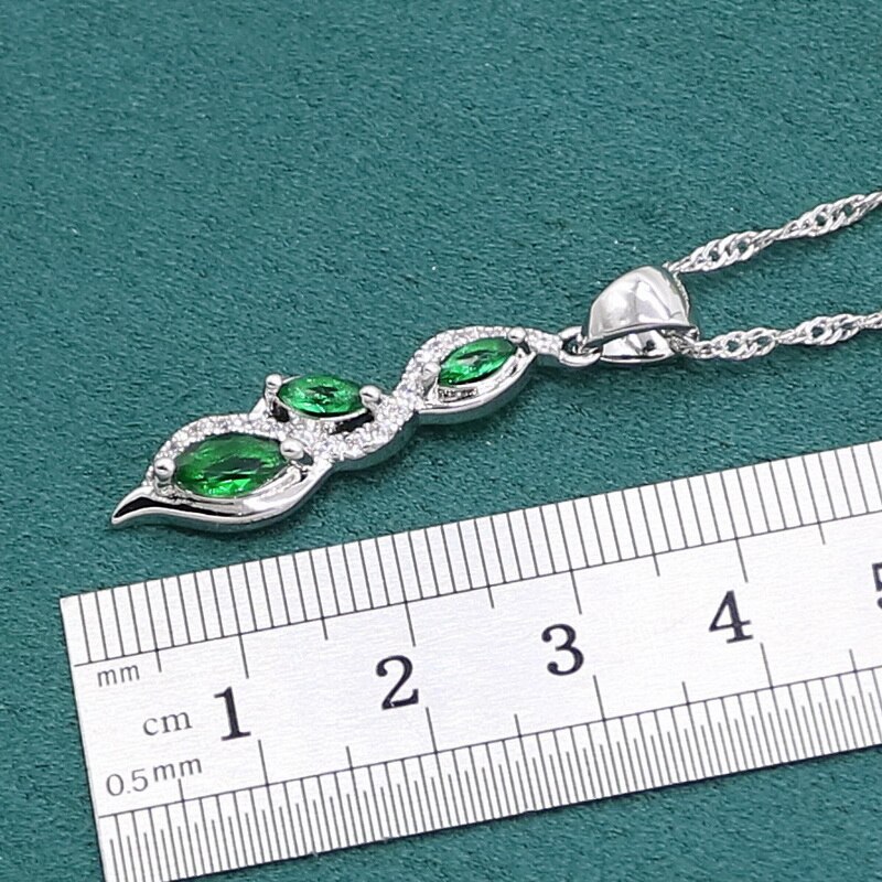 Marquise Green Emerald 925 Sterling Zilveren Sieraden Set Voor Vrouwen Armband Oorbellen Ketting Hanger Ring