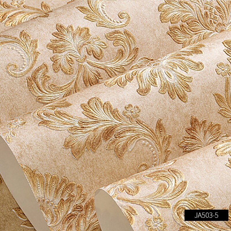 Papel tapiz 3D de Damasco en relieve fino, clásico europeo, papel tapiz de fondo de sala de estar para dormitorio, W201: JA503-5 / 3mx53cm
