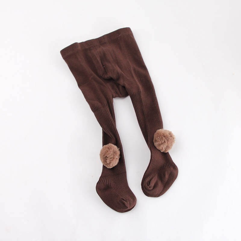 Novo bebê menina collants inverno outono cor sólida grosso algodão macio bonito pompom bebê collants recém-nascidos da criança meninas collants meia-calça: coffee / 12-24M