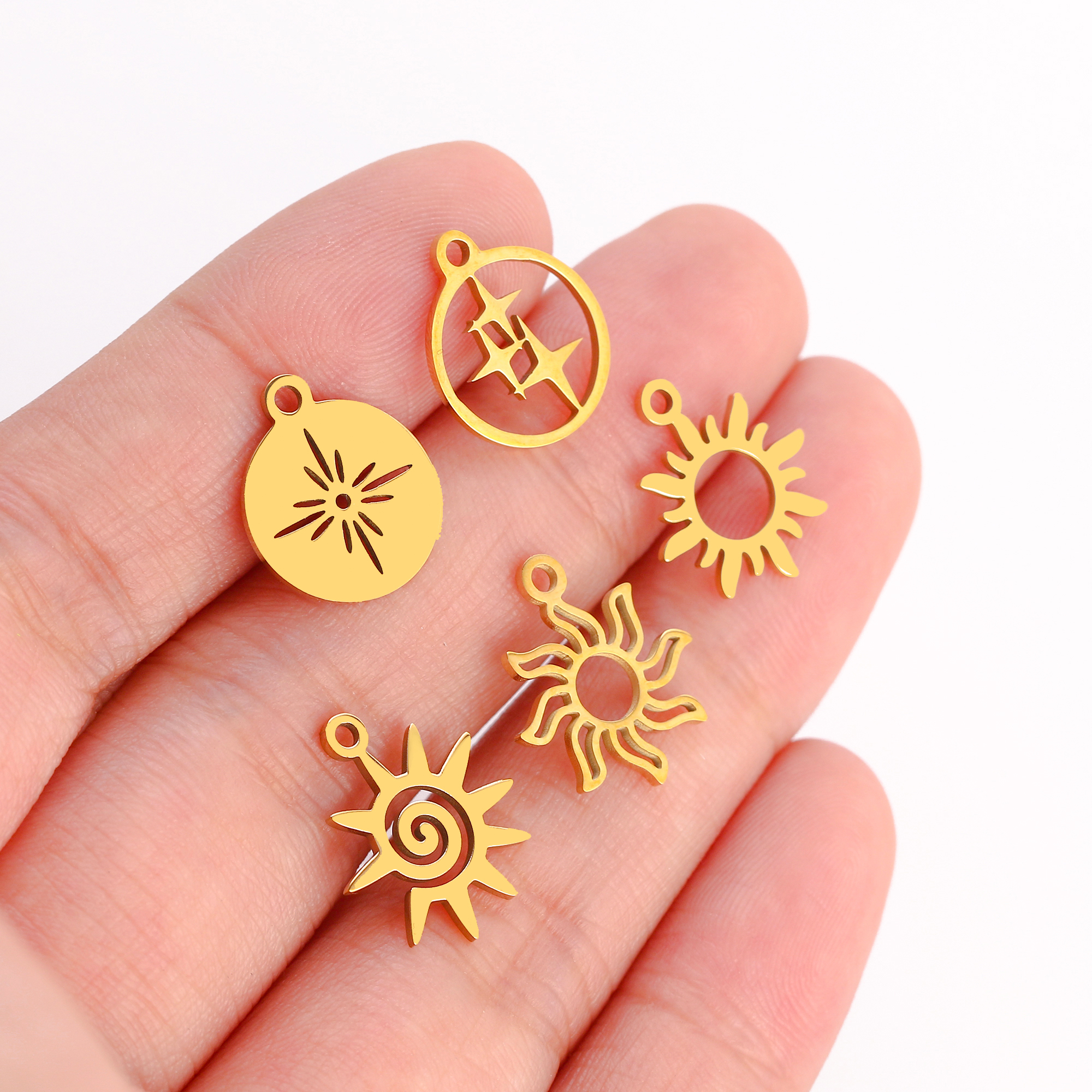 Breloques lune, soleil et étoile en acier inoxydable, 5 pièces, accessoires de fabrication de bijoux, fournitures, collier, Bracelet, pendentifs célestes, résultats