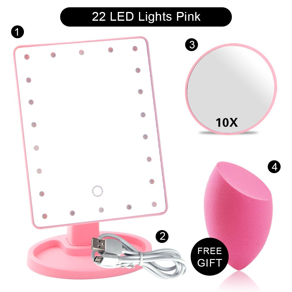 Makeup Mirror 22 LED Light Cosmetic Vanity Mirror Touch Screen Flexible Magnifying 1X/2X/3X/10X USB Or Battery Use Adjustable: PK 22 Light Set B