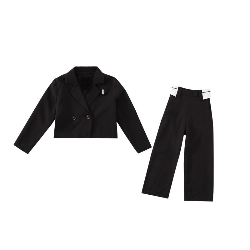 Abiti formali per ragazza 2021 primavera nero abbigliamento per bambini 2 pezzi set cappotto e pantaloni moda abiti Casual per adolescenti di alta qualità 5-14 anni: 9