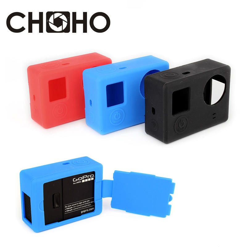 För gopro tillbehör skyddsfodral mjukt gummi silikon silica ge protector hölje bakdörr för go pro hero 3+ 4