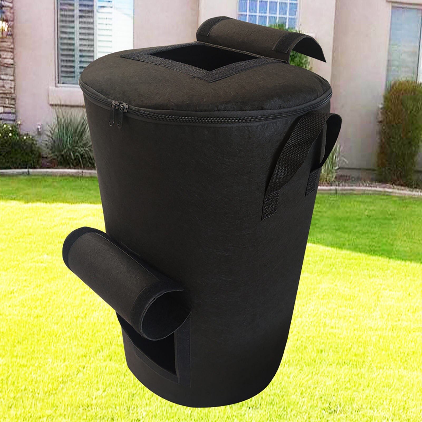 Non-Woven Collapsible Garden Yard Compost Bag With Lid Environmental Organic Ferment Waste Collector Refuse Sacks Composter