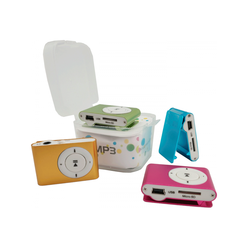 MP3 Player con Clip + Auriculares + Cable USB en Caja - Detalles y para bodas, bautizos, comuniones, cumpleaños