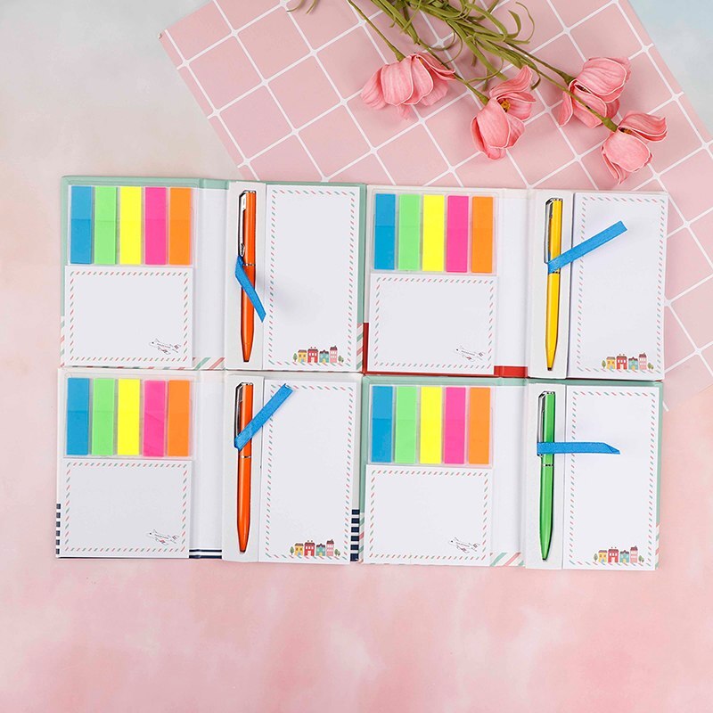 Colorful Mini Notebook With Pen Hardcover Sticky Combination Trivial Book Diary Notepad Office School Memo Pad Randomly