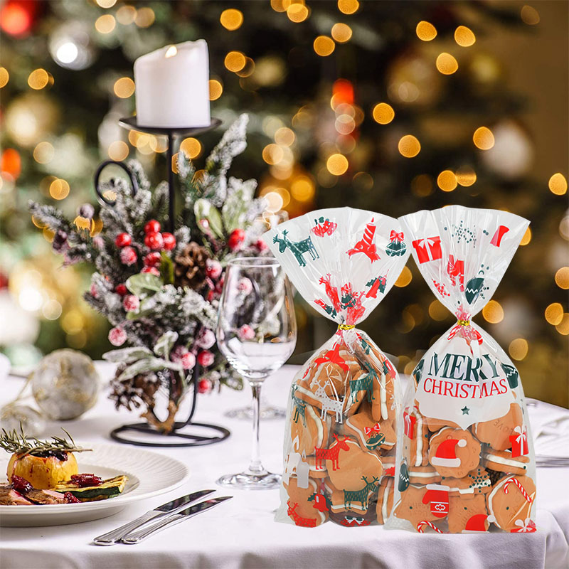 50Stck Weihnachten Tasche transparent Kunststoff Taschen Für Weihnachten Heimat Süßigkeiten Kekse Einkaufen Kekse Verpackung Taschen