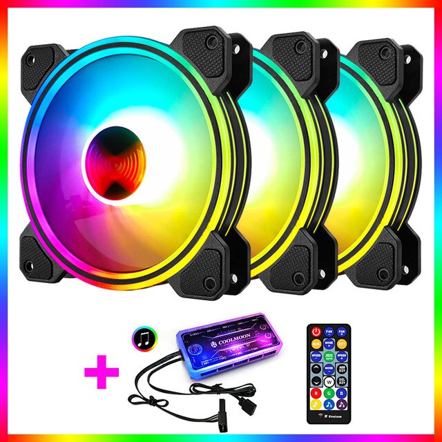 COOLMOON light X 12cm chassis fan RGB multi-layer luminous mute LED desktop chassis cooling fan: 3 fan and controller
