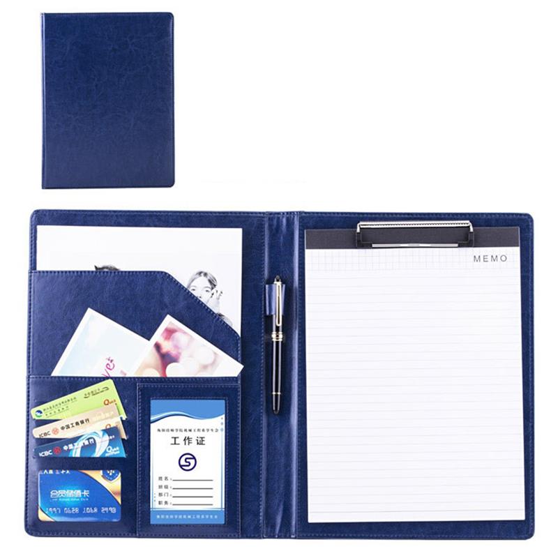 A4 PU Leather File Folder Multifunction Office Supplies Organizer Manager Document Pads Briefcase Padfolio Bags (Excluding Pen): Blue