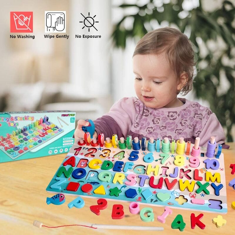 Puzzle in legno forma Sorter Board conteggio anelli impilabili pesca magnetica educazione precoce giocattoli di apprendimento per bambini di 3-6 anni