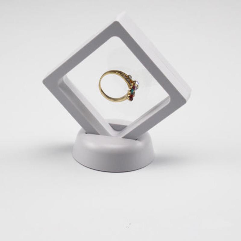 3d flydende billedramme skygge kasse smykker display stativ ring vedhæng holder beskytte smykker sten præsentation sag: Hvid 70 x 70mm
