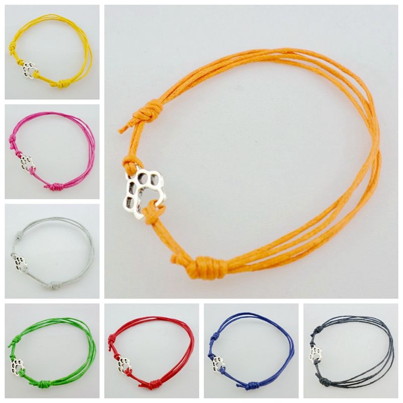 10Pcs Kat Hond Pootafdrukken Bedels Armbanden Rode Koord Verstelbare Vriendschap Armband Enkelband Vrouwen Mannen