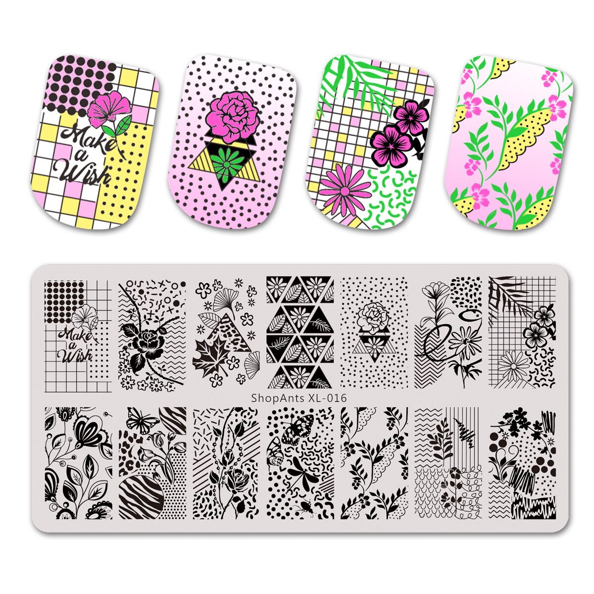 SHOPANTS 6*12cm Rectangle Nail Stamping Plates Leaf Flowers Butterfly Nail Art Stamp Templates Stencils Polish Manicure: 016