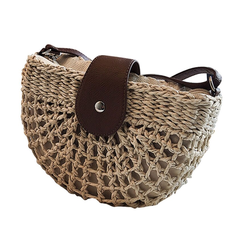 Damen-umhängetasche aus gewebtem stroh, halbrunde schultertasche, sommer-Bote-tasche für damen: Kh