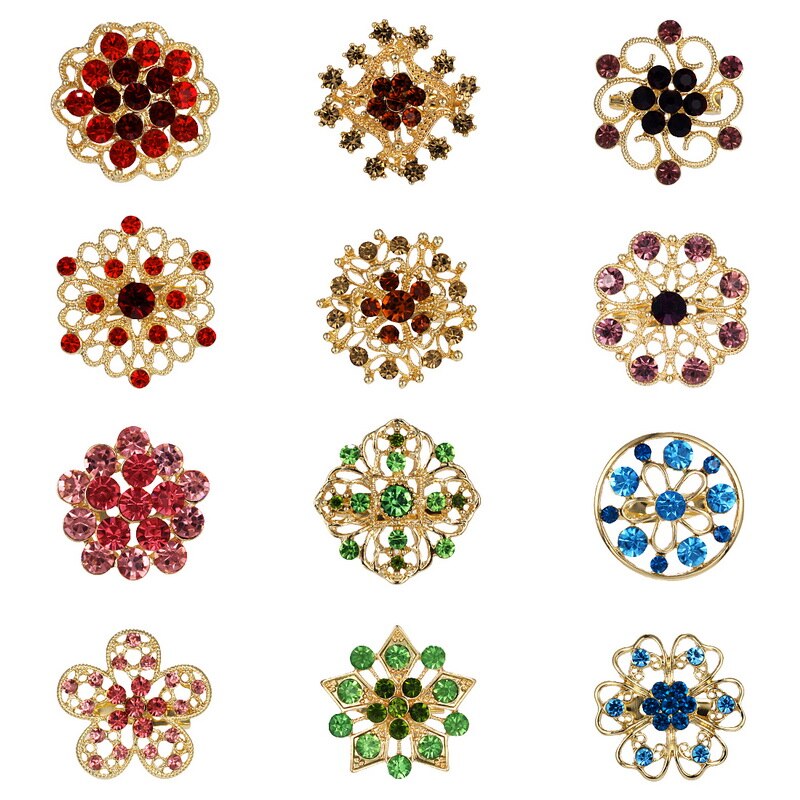 WEIMANJINGDIAN Lots de 12 pièces cristal strass fleur broche broches ensemble pour bricolage mariage Bouquet Kits bijoux accessoires: KZ041 color gold