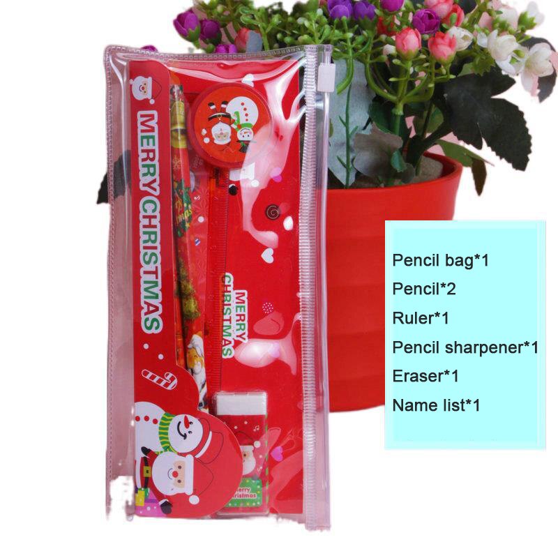 5Pcs/Pack Cute Christmas Stationery Set Pencil Case Sharpener Stationery Student School Office Supplies School Gir Boy