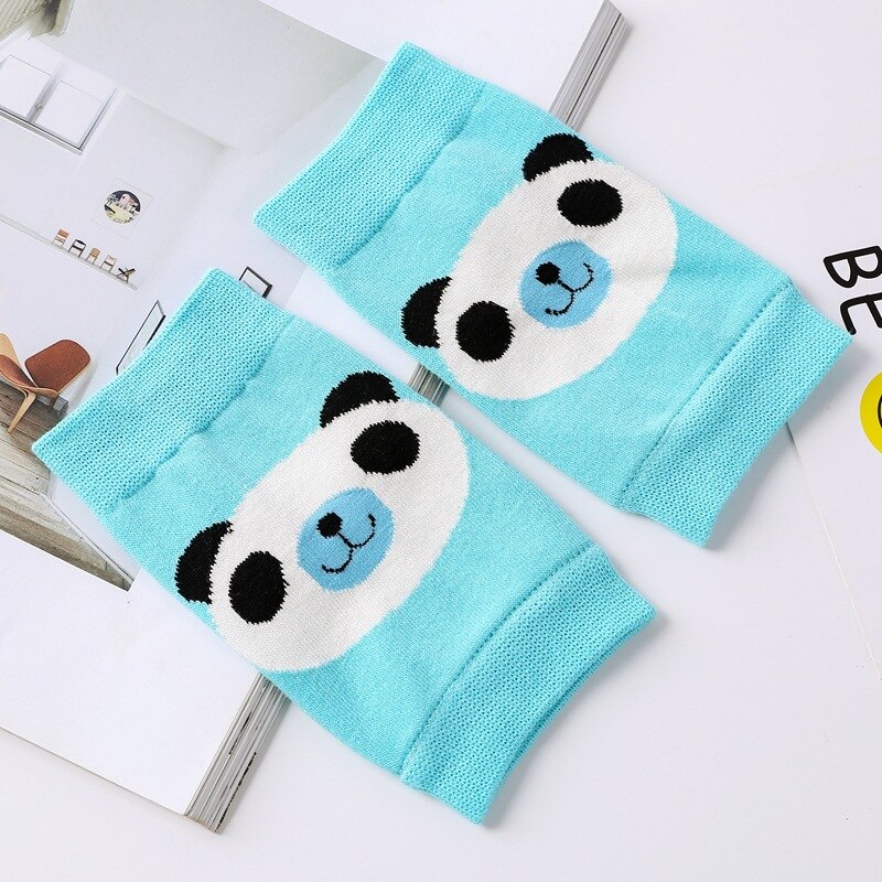 Algodón mujeres señoras tejer calentadores de pierna patrón Panda lindo encantador Protector de rodilla FS0437: lake blue