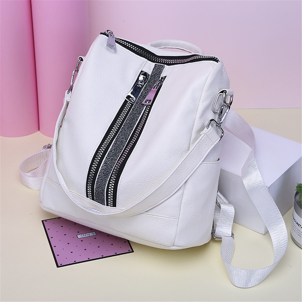 Women's Multi-function Zipper Backpack Soft Leather Waterproof Ladies Tote Luxury Shoulder Bag Sac A Dos Female