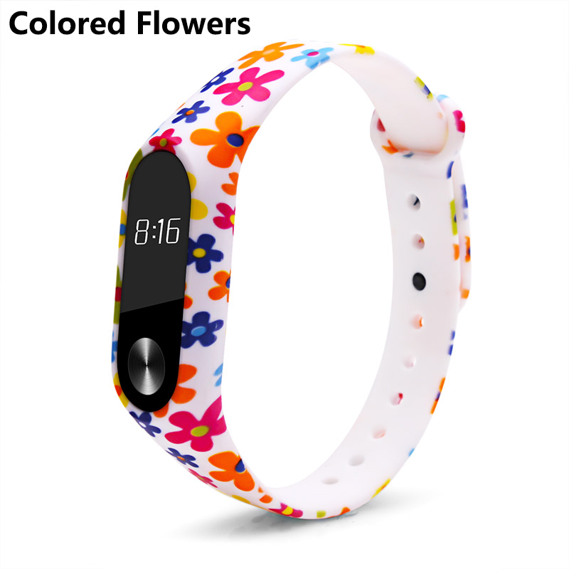 BOORUI Miband 2 Accessories mi band 2 strap colored Special Silicone Strap belt for Xiaomi Mi Band 2 Smart Bracelets Smartband: Colored floweres