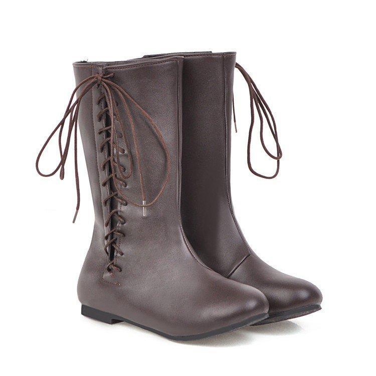 Vrouwen Laarzen Pu Leer Lace Up Retro Casual Dames Booties Gladiator Lage Hak Schoenen Dames Mode Botas Mujer Invierno TW574