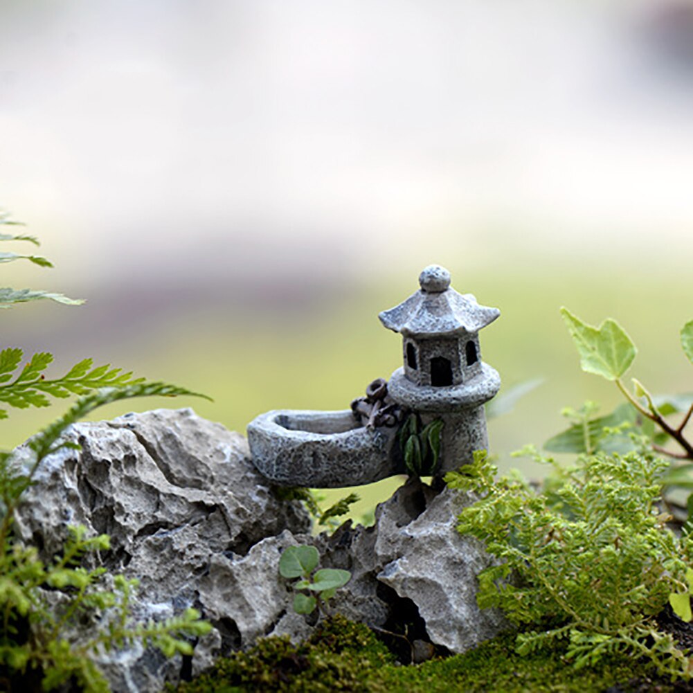 Mini fyrtårn vandbrønd figurer miniature håndværk fe haven kabine mos terrarium diy ornament haveindretning