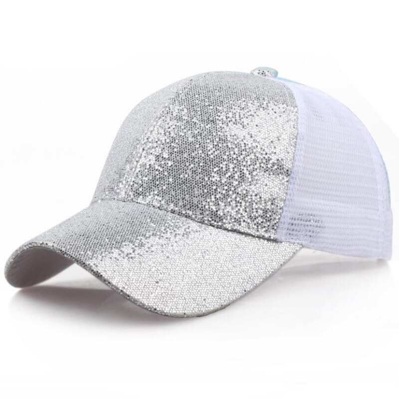 Dame mesh lerret baseball cap trucker lue sommer solbeskyttelse baseball paljetter cap 7 farger