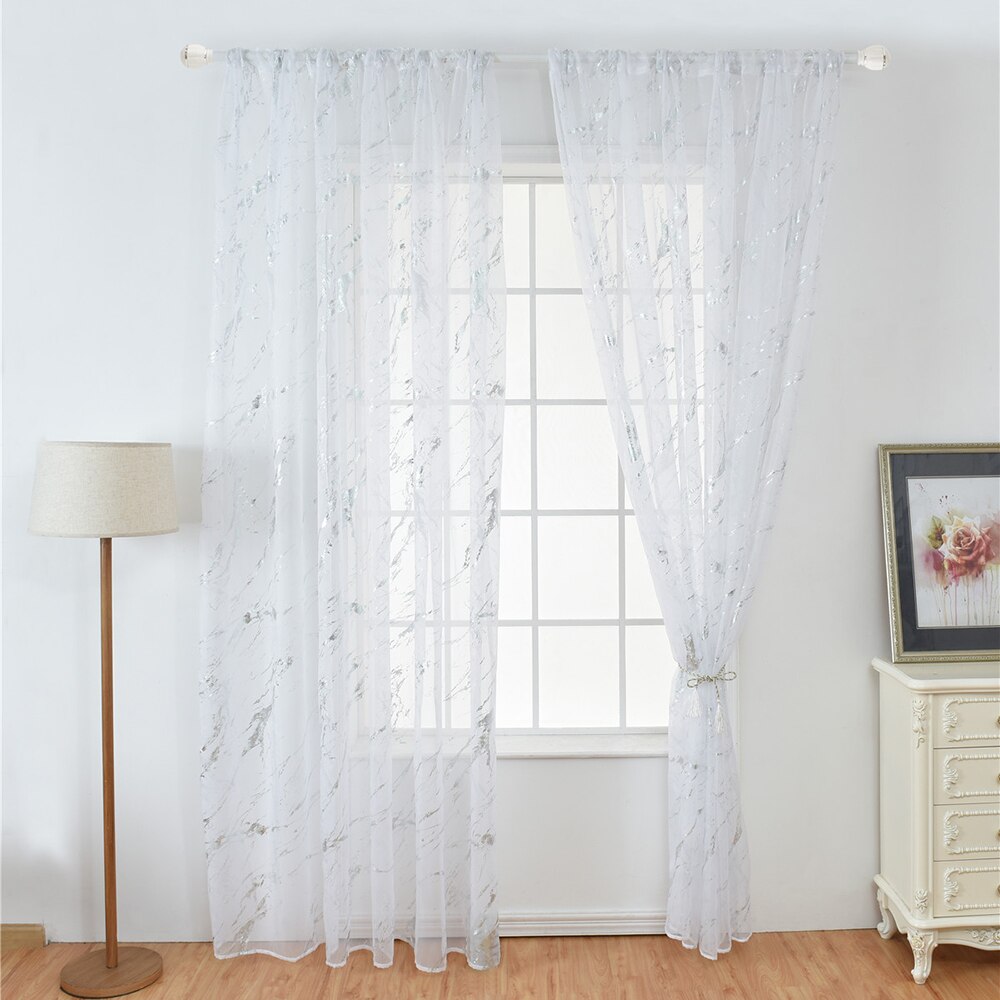 Sheer Curtains Marble Print Window Screen Curtains for Living Room Window Patio Door 1 Panel 40"x79": 1PCS Silver