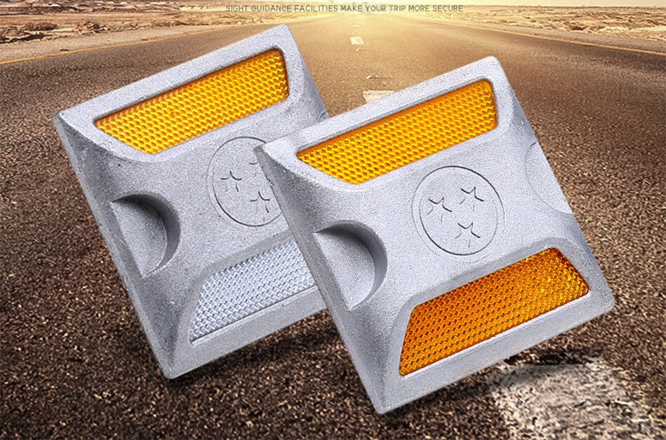 5pcs LED Road Guide Light Reflective Spike Cast Aluminum Beads Dual Protuberant Signpost Ground Reflective Spike Raised Sign