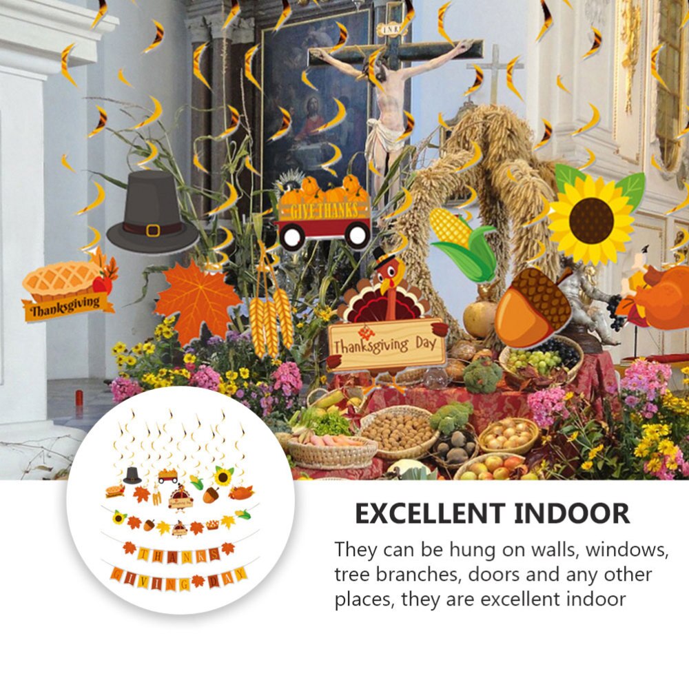 20 stuks stijlvolle decoratievlaggen in de vorm van een kalkoenhanger en een esdoornblad als decoratie voor een thanksgiving-feestje thuis.