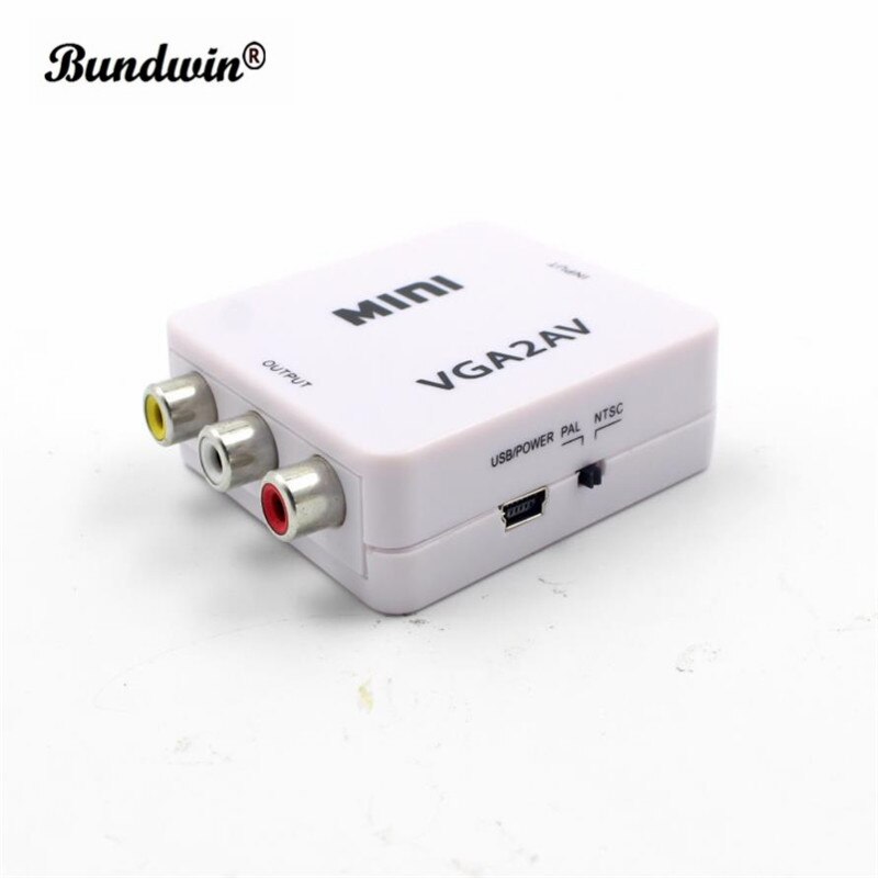 Bundwin VGA to AV Mini Converter Adapter HD RCA CVBS AV to VGA Video Converter Conversor PC to TV Computer to TV