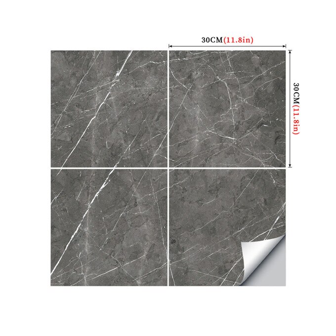 4 stk/sett grå marmor fliser klistremerker for kjøkken backsplash bad vegg gulv dekor tapet skrell &amp; stick vinyl dekorativ film: Dlsf -02 / Hardt matt klistremerke