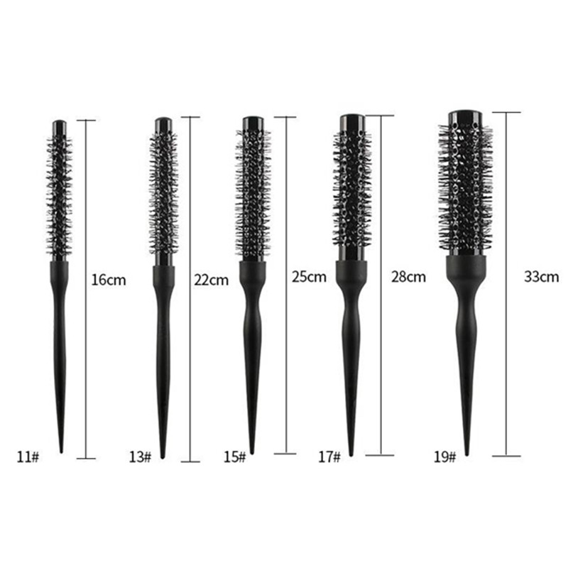 Peine para el cabello de barril redondo negro, cepillo para el cabello, peine de nailon, cilindro, peine para pelo rizado, herramienta de salón de tubo de aluminio, 1 ud.