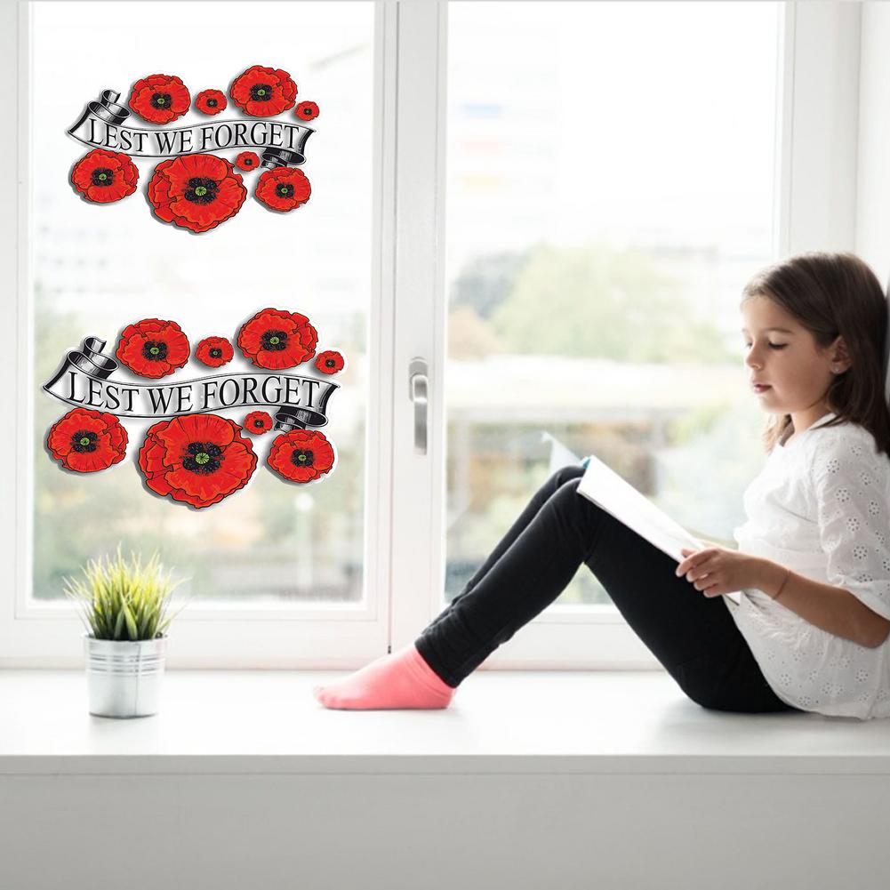 Poppy Flower Window Sticker VE DAY Waterproof Poppy Glass Bedroom Wall Stickers Art Flower Wall Decals Removable Home Decor