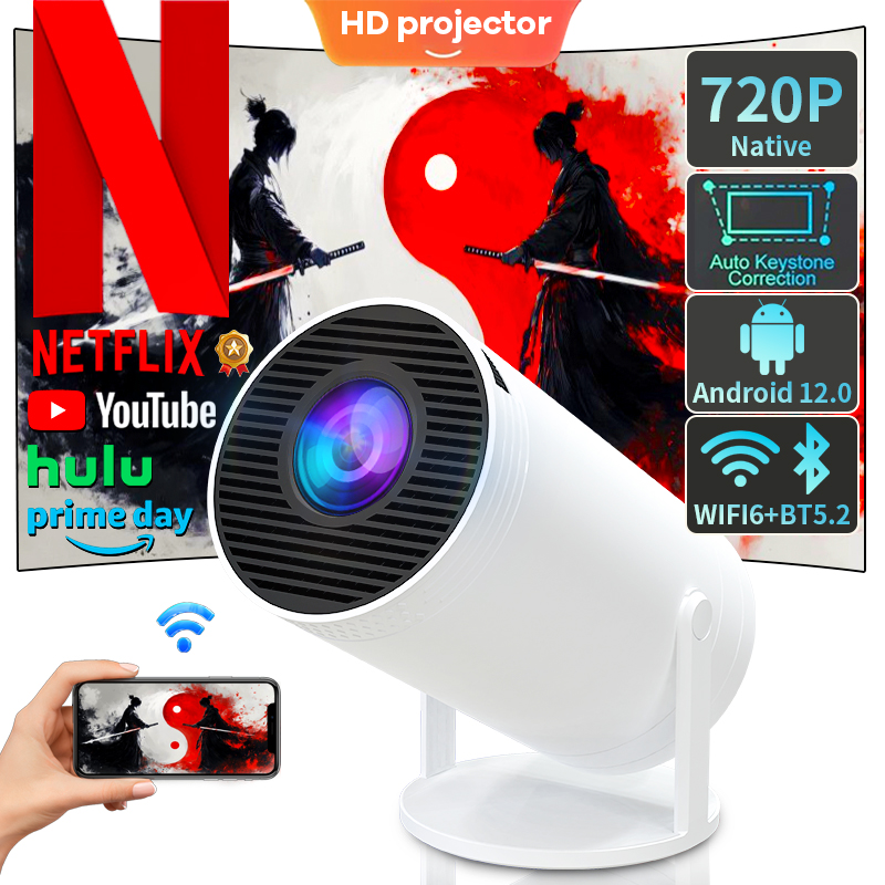 S100 Android 12.0 Portable Projector | WiFi 6 Dual band+Bluetooth 5.4 Wireless Screen Projection without Stunning | 720P HD | On