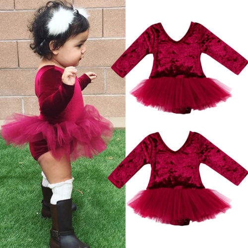 enfant en bas âge enfant bébé filles body rouge velours Tulle bébé filles fête d'anniversaire de mariage vêtements nouvel an costome pour les filles
