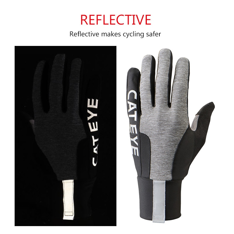 CATEYE Classic Reflective Long Finger Cycling Gloves Bicycle MTB Touch Screen Sport Gloves Breathable Anti Slip Bike Gloves