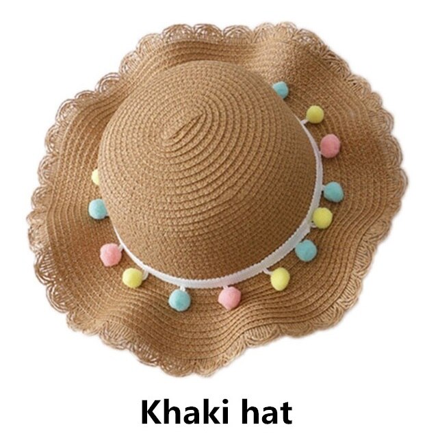 Zomer Reis Stro Hoed Voor Meisjes Prinses Kids Kind Geweven Rand Bloemen Zonnehoed En Tas Sets Voor Outdoor: Hat Khaki