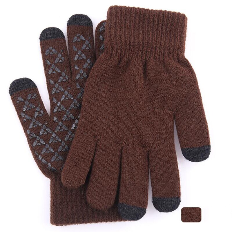 Winter Men Knitted Gloves Touch Screen Male Mitten Thicken Warm Solid Men Business Gloves Autumn: Brown