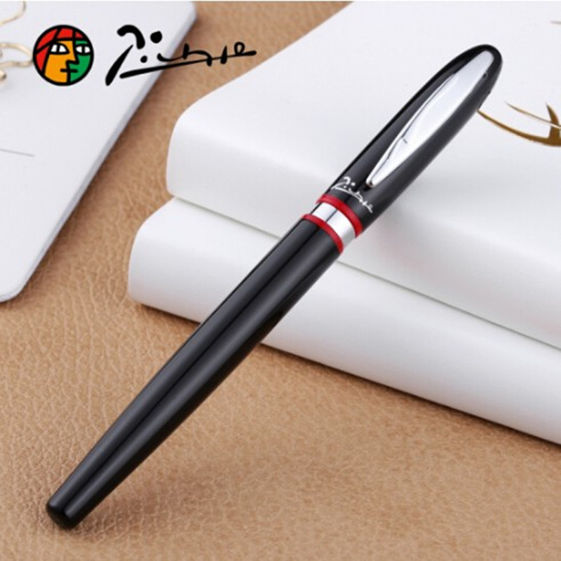 Picasso 907 montmartre pimio metal sort rollerballpen med gul/rød ring luksuriøs skolepen til erhverv og kontor