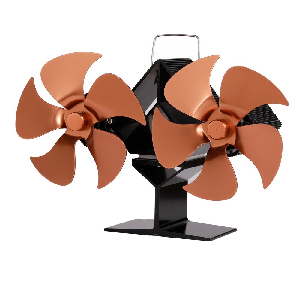 Chimenea de doble cabeza 10 cuchillas estufa de calor con ventilador de madera quemador casa tranquila ventilador para hogar eficiente distribución de calor: Bronze