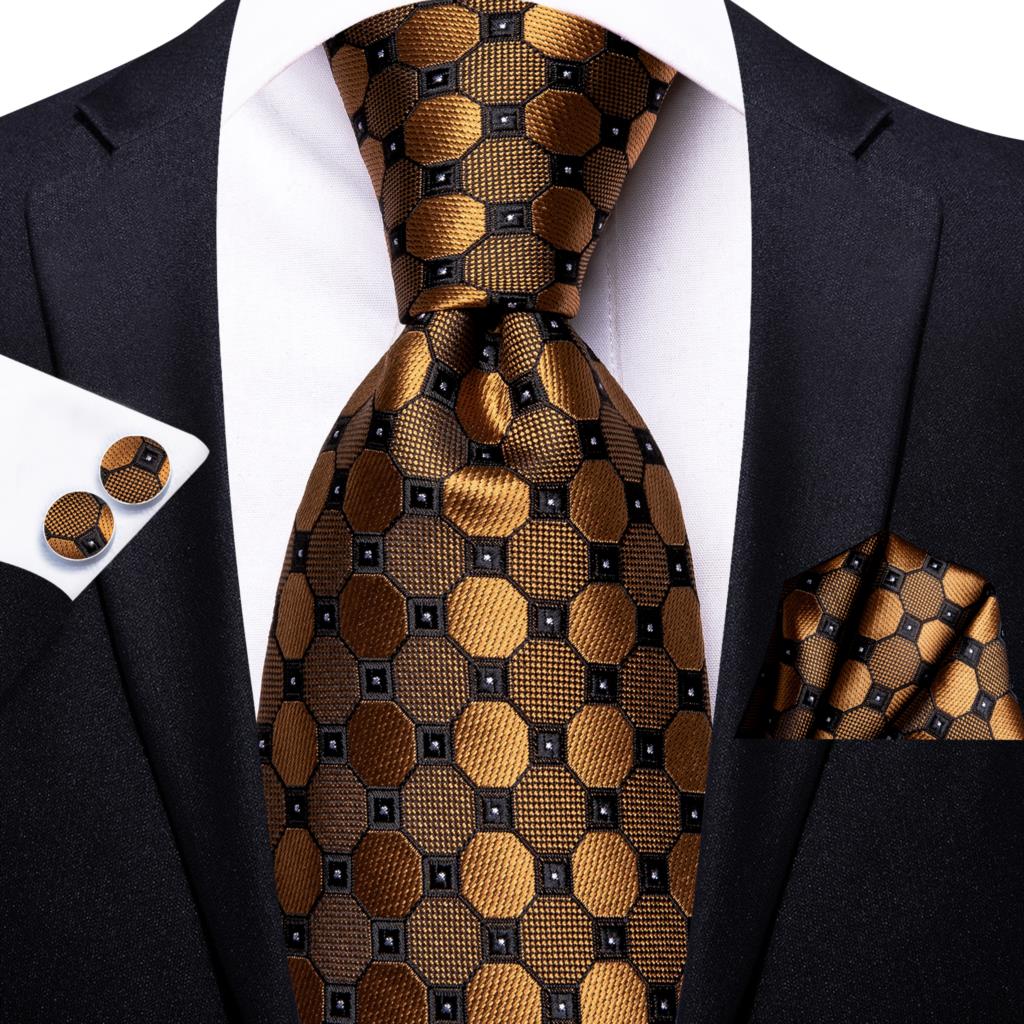 Hi-Tie-corbata de seda a rayas para hombre, corbata de boda a rayas de color naranja o dorado, pañuelo, para de negocios